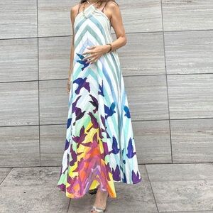 Mara Hoffman Bird Print Sleveless Maxi Dress Size S